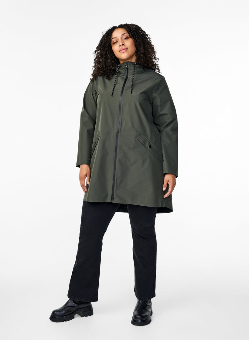 Veste de pluie avec poches et capuche, Vert, Model image number 1