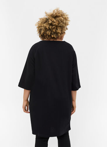 Article en promotion - Robe pull en coton avec poches et manches 3/4, Black, Model image number 1