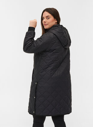 Veste thermique matelassée avec capuche et fermeture éclair, Black, Model image number 1