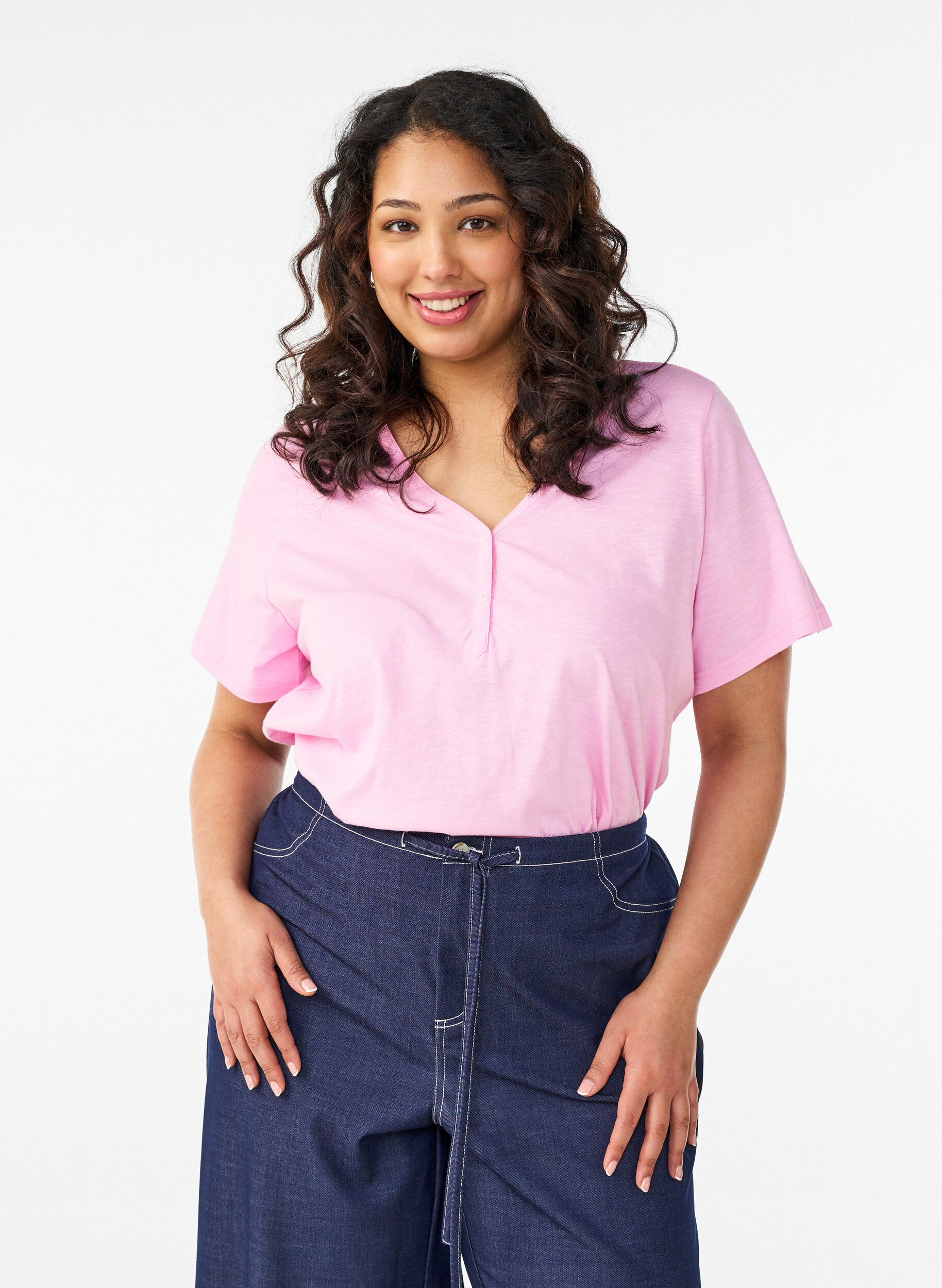ZizziT-shirt dot&eacute; de boutons, Rose, Model image number 0