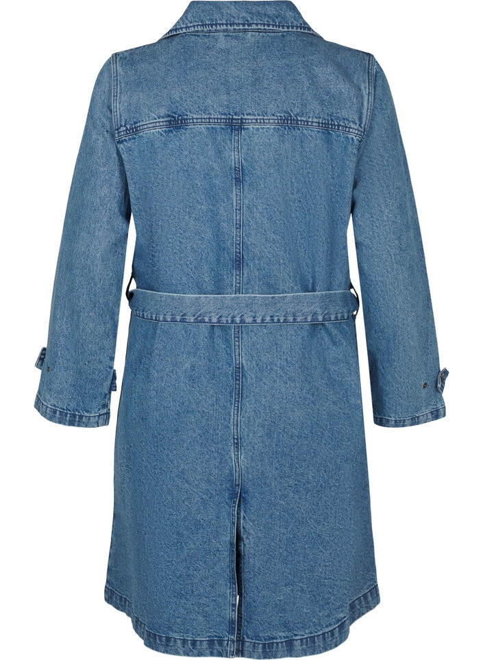 Denim trenchcoat met riem, Blue Denim, Packshot image number 1