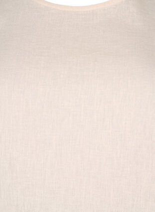 Blouse met korte mouwen van katoenmix met linnen en kanten details, Sandshell, Packshot image number 2