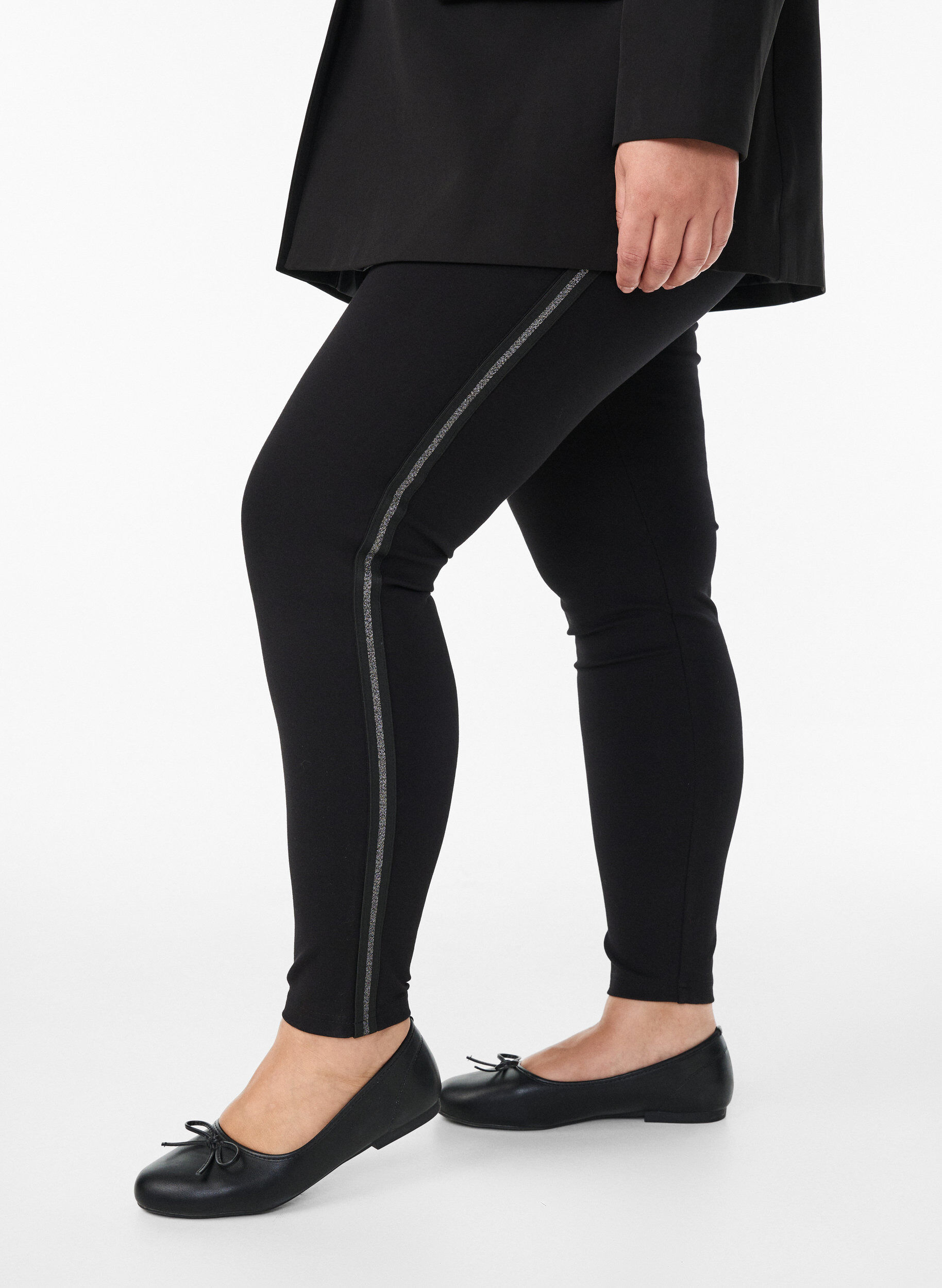 Leggings met glitterstreep en splits, Zwart, Model