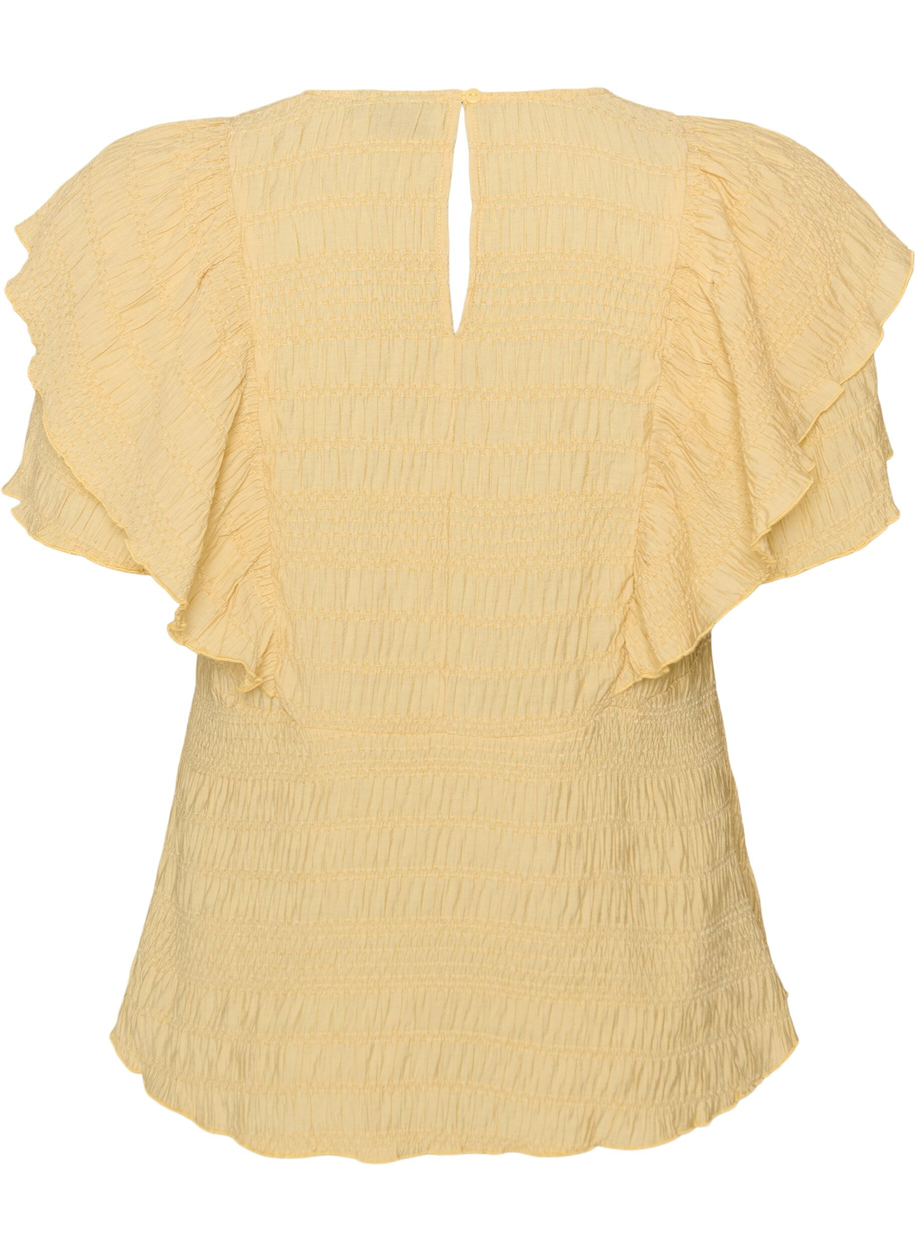 ZizziBlouse avec texture smock&eacute;e et manches &agrave; volants, Jaune clair, Packshot image number 1