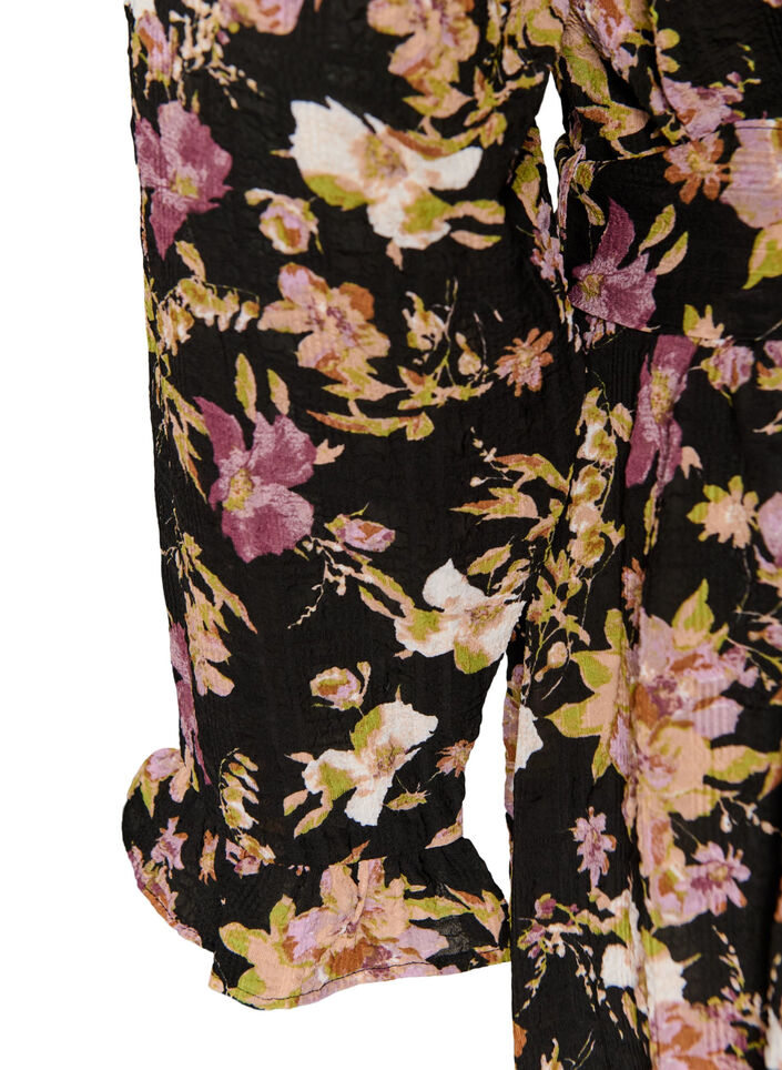 Midi-jurk met bloemenprint en afneembare strikceintuur, Zwart, Packshot image number 3