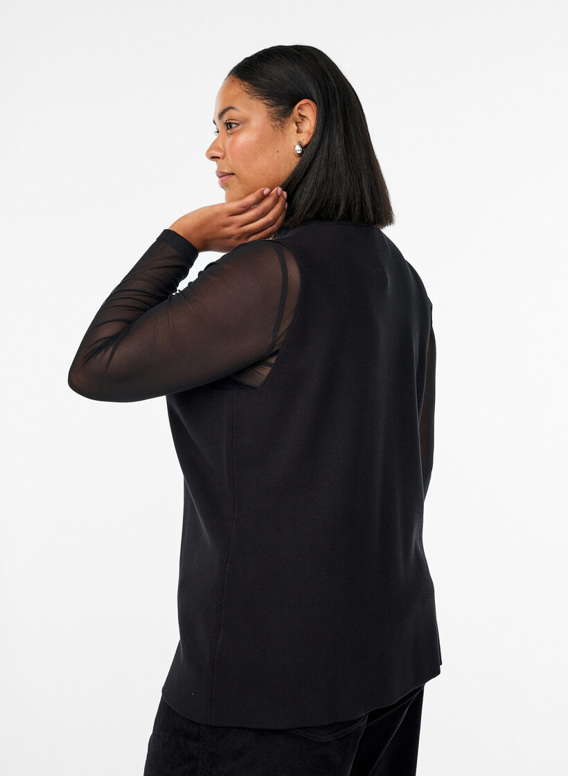 Mouwloze breisel vest met decoratieve knopen, Zwart, Model image number 2
