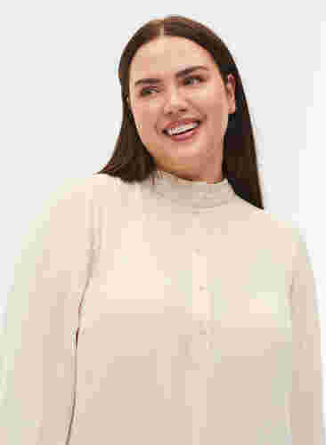 Tuniek met lange mouwen en ruchekraag, Warm Off-white, Model image number 2