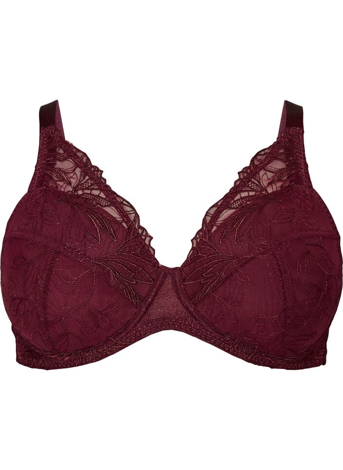 Soutien-gorge rembourr&eacute; en dentelle avec armatures, Bordeaux, Packshot image number 0