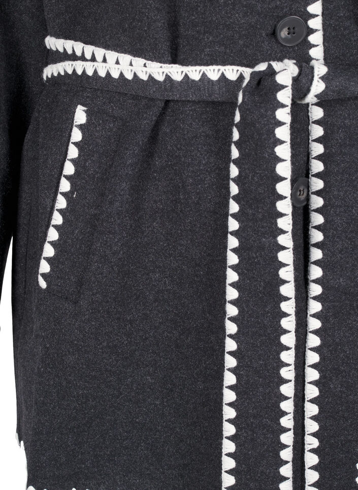 Manteau à bords contrastés, Dark Grey Melange, Packshot image number 3