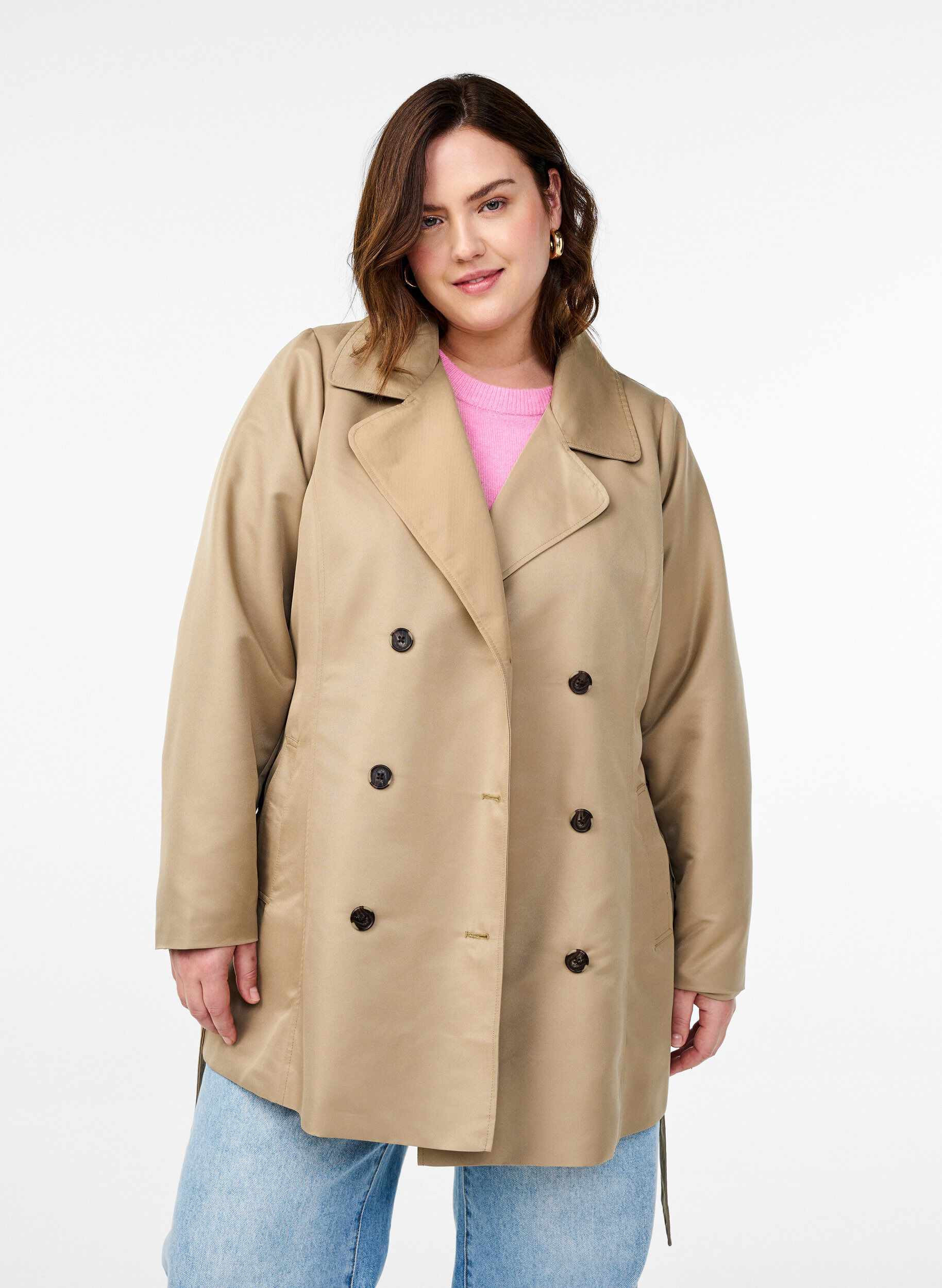Zizzi Trench court avec ceinture, Beige, Model image number 0
