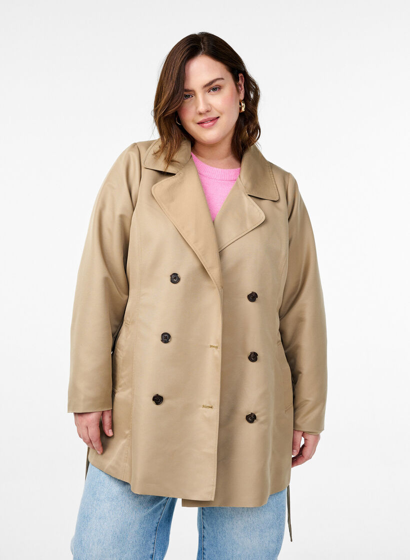 Trench court avec ceinture, Beige, Model image number 0