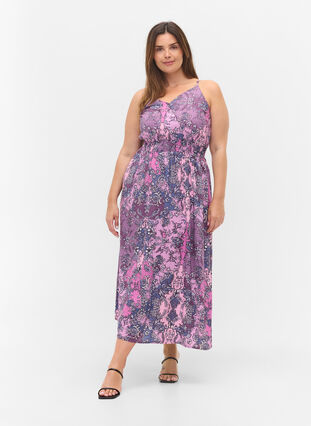 Mouwloze viscose midi-jurk met paisley print, Purple Paisley, Model image number 2