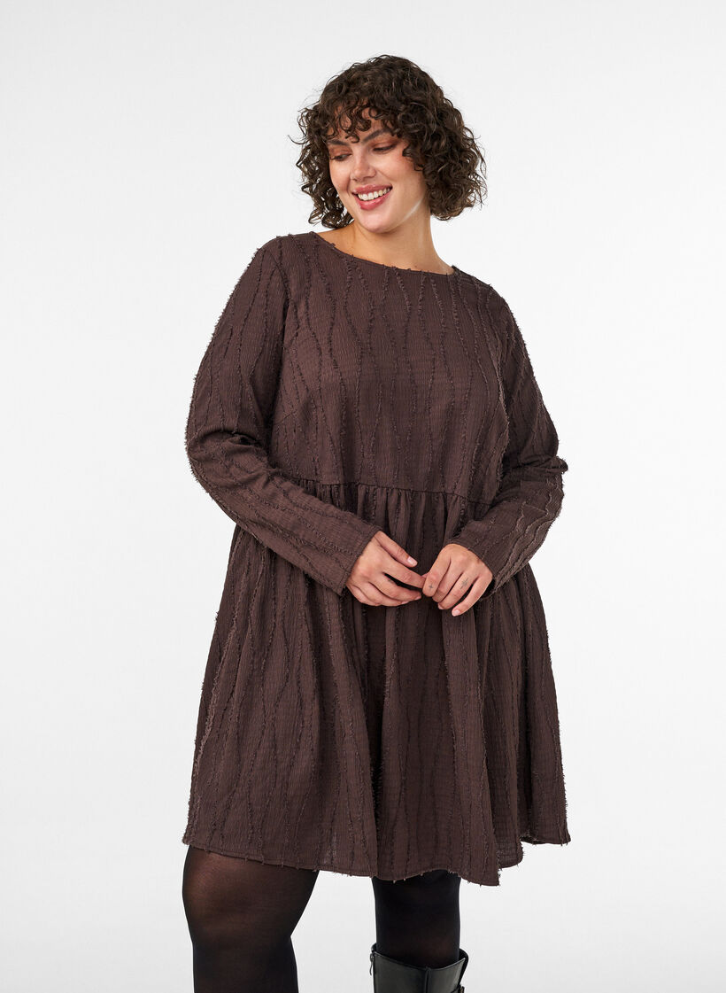 Robe courte en jersey &agrave; texture ondul&eacute;e, Marron, Model image number 0