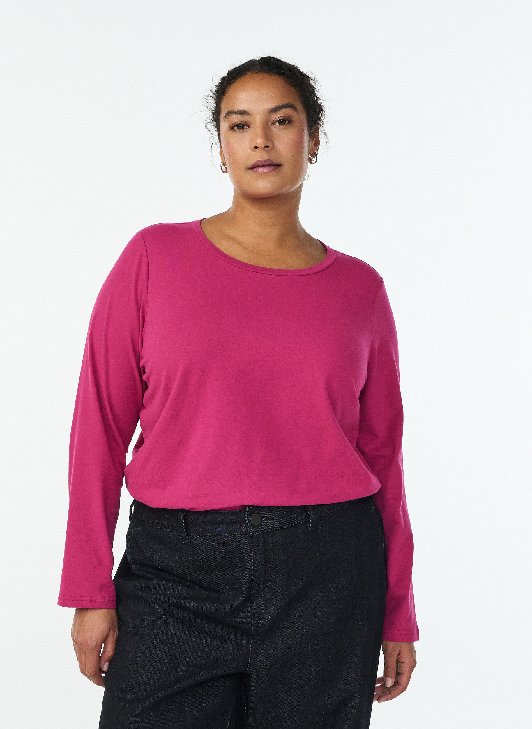 Basic jersey top met lange mouwen, Roze, Model