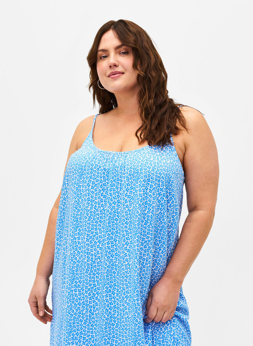 Robe à bretelles en viscose avec imprimé, Marina Flower AOP, Model image number 2