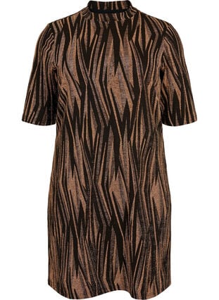 Robe à motifs avec des paillettes et des manches courtes, Black w. Copper, Packshot image number 0