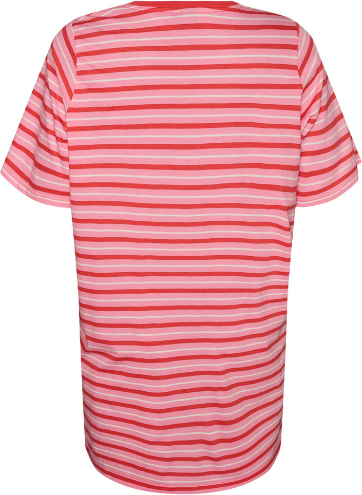 T-shirt long oversize ray&eacute; en coton bio, Rose, Packshot image number 1