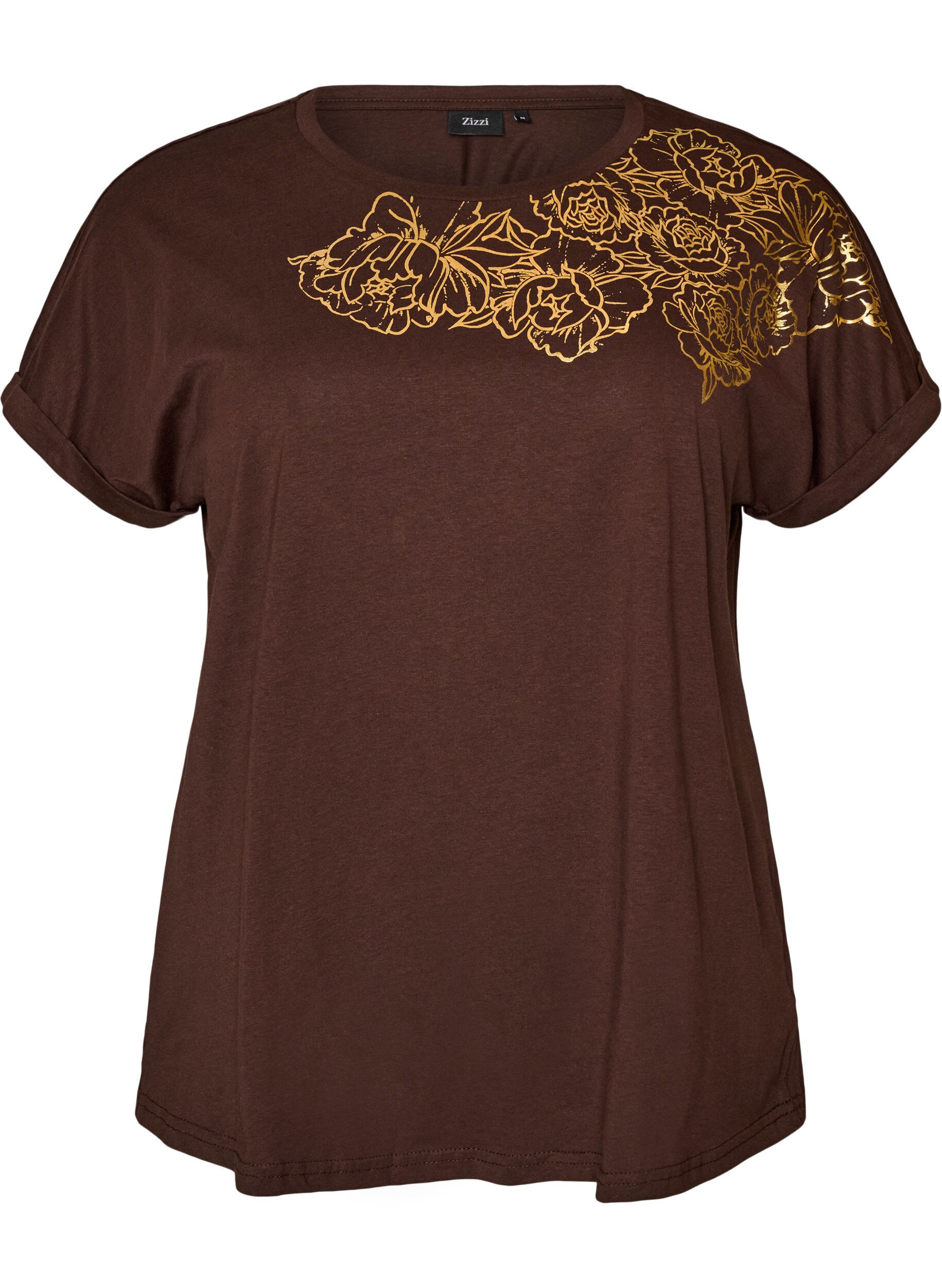 ZizziT-shirt en coton &agrave; imprim&eacute; floral, Marron, Packshot image number 0