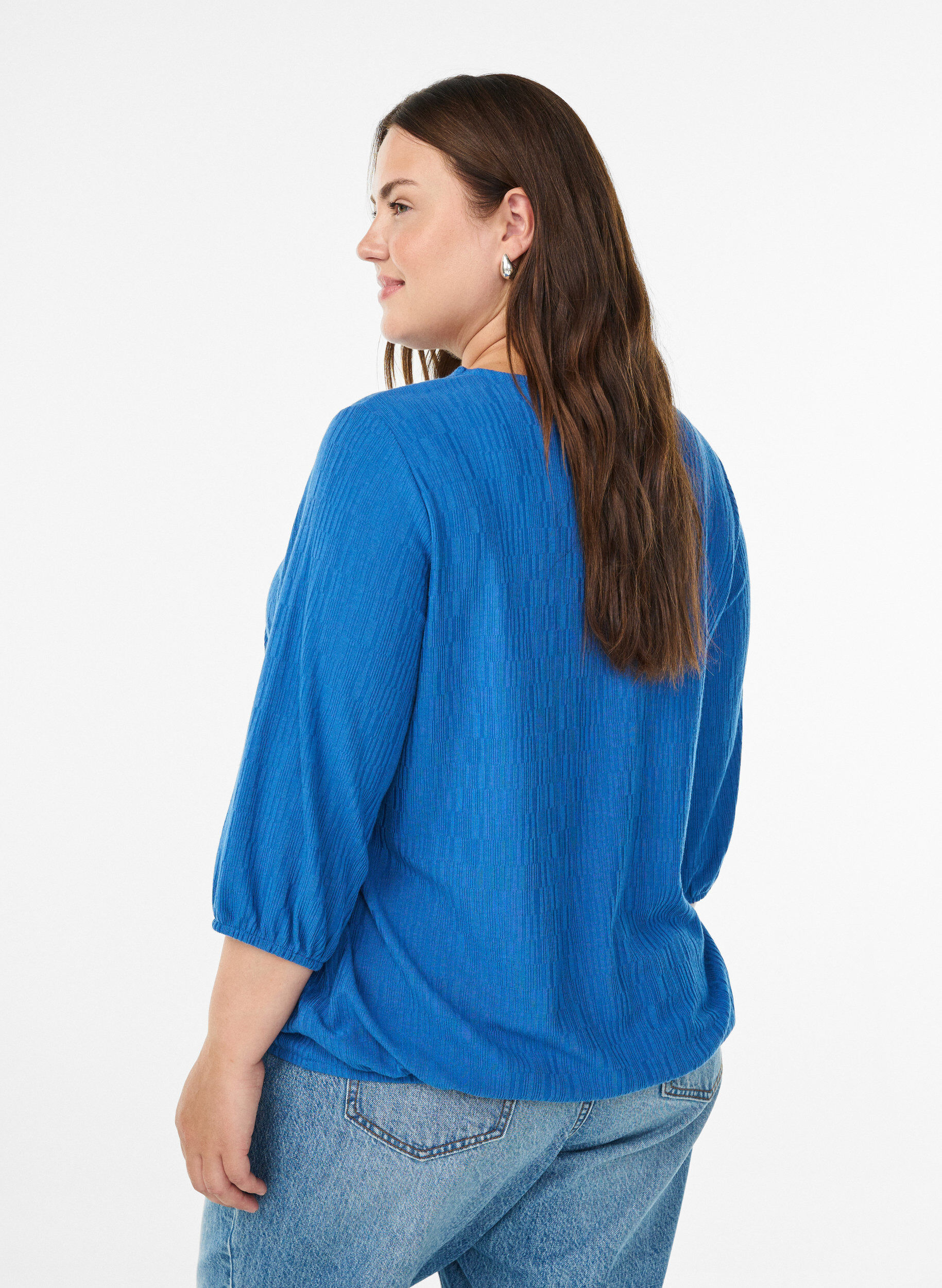 ZizziBlouse met textuur en 3/4 mouwen, Blauw, Model image number 2