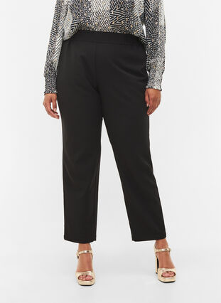 Pantalon de couleur unie et évasé, Black, Model image number 2
