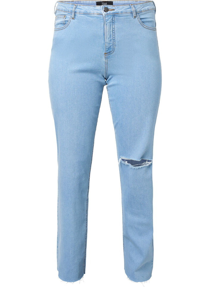High waist Gemma jeans met gat op de knie, Ex Lgt Blue, Packshot image number 0