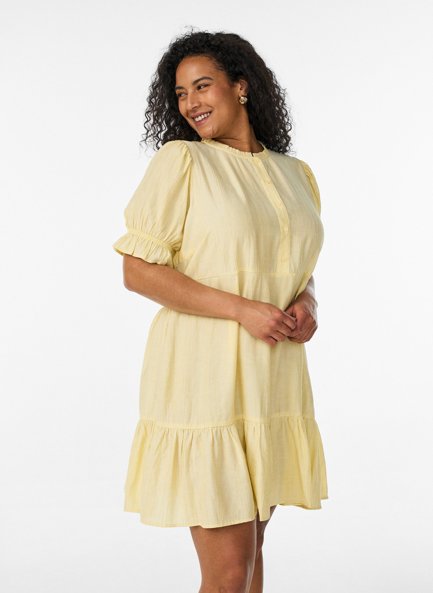 ZizziRobe courte en viscose avec volants, Jaune, Model image number 0