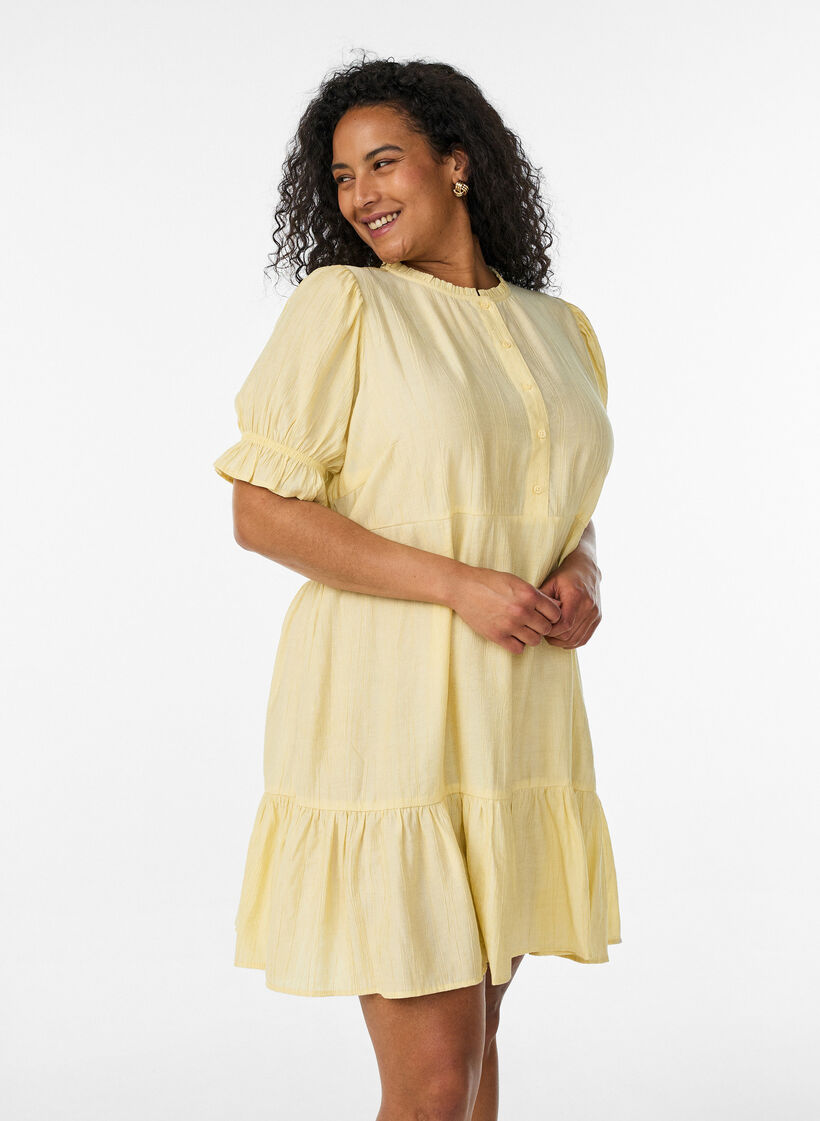 Robe courte en viscose avec volants, Jaune, Model image number 0