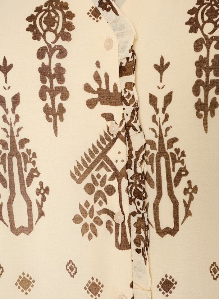 Robe avec imprim&eacute; ornemental et col &agrave; volants, Beige, Packshot image number 2