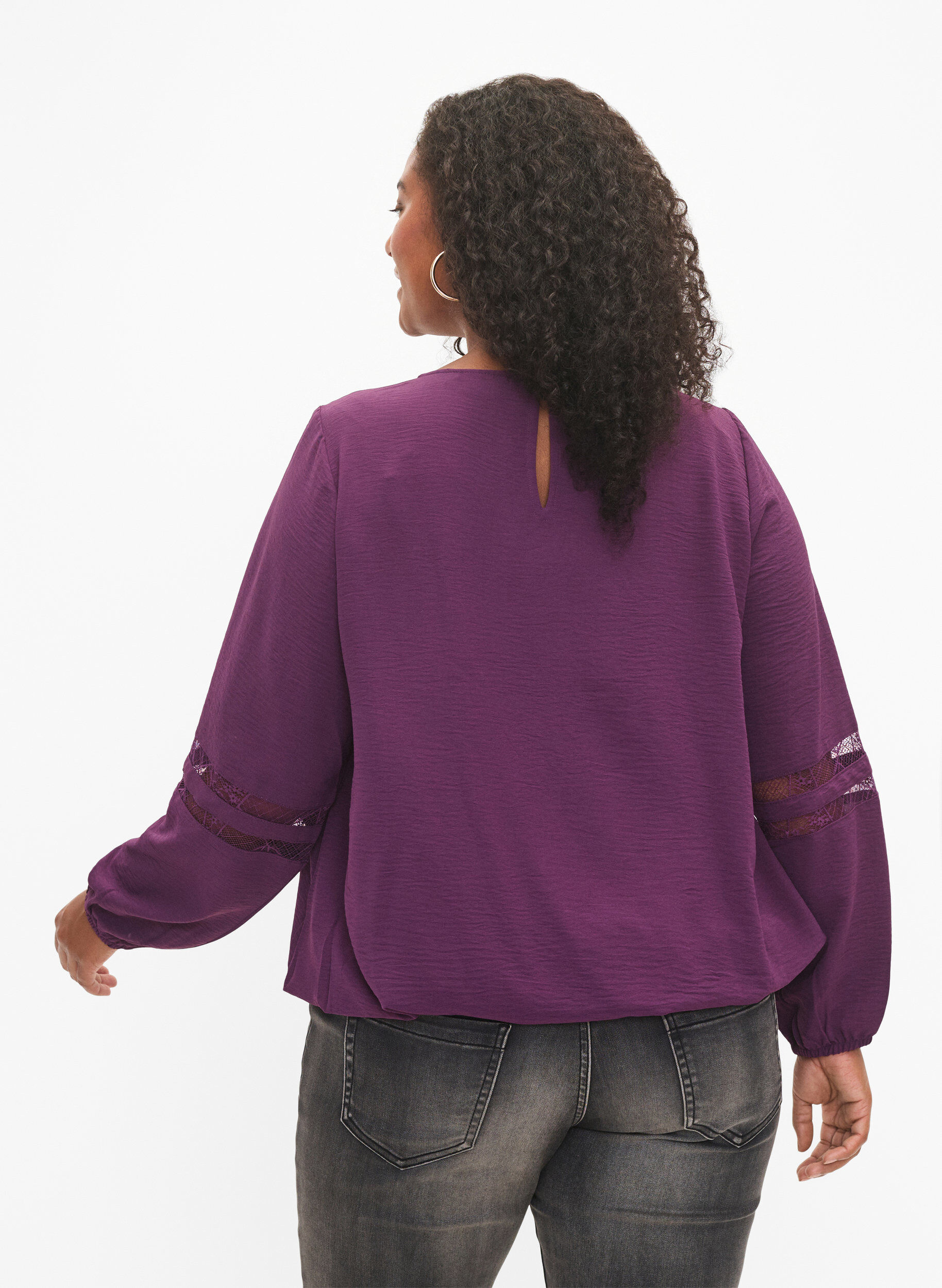 Zizzi Blouse &agrave; manches longues avec de la dentelle, Deep Purple, Model image number 1