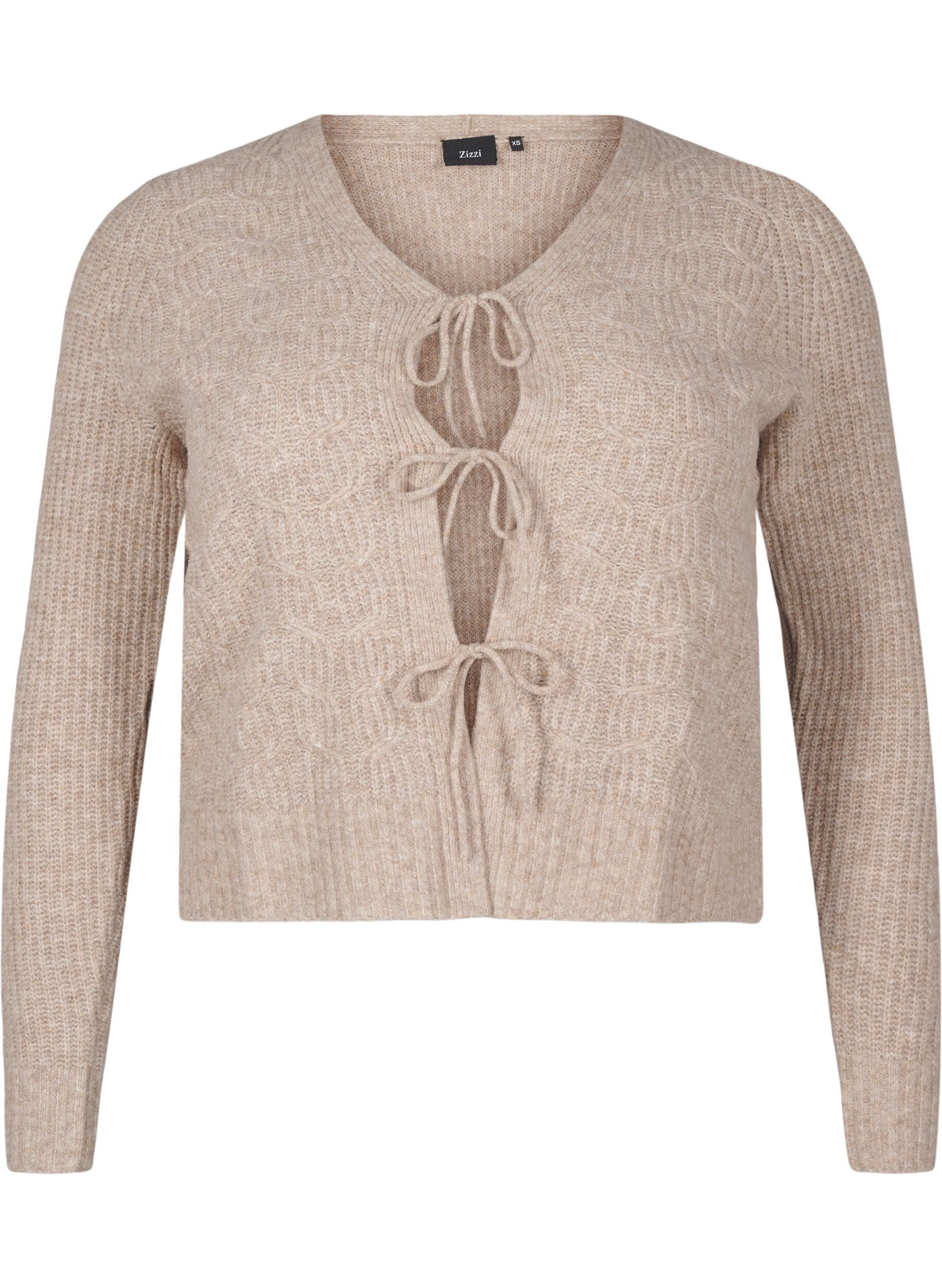 ZizziGebreid vest met strikdetails, Simply Taupe Mel., Packshot image number 0