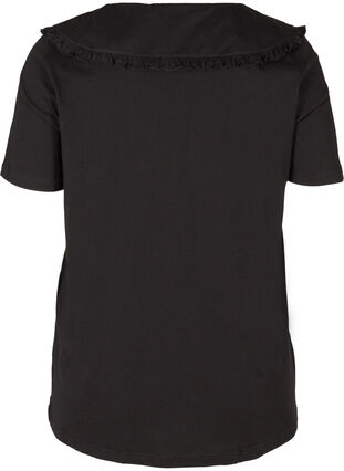 T-shirt en coton à manches courtes avec col, Black, Packshot image number 1