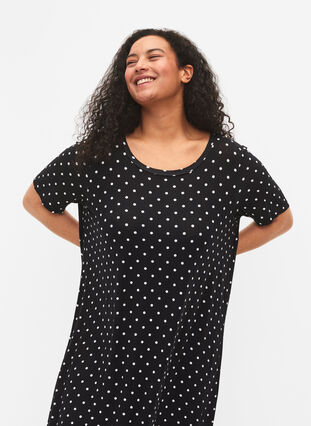 Midi-jurk van viscose met korte mouwen, Black Dot, Model image number 2