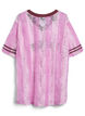 Gestreepte kanten blouse met opvallende print, Roze, Packshot image number 1