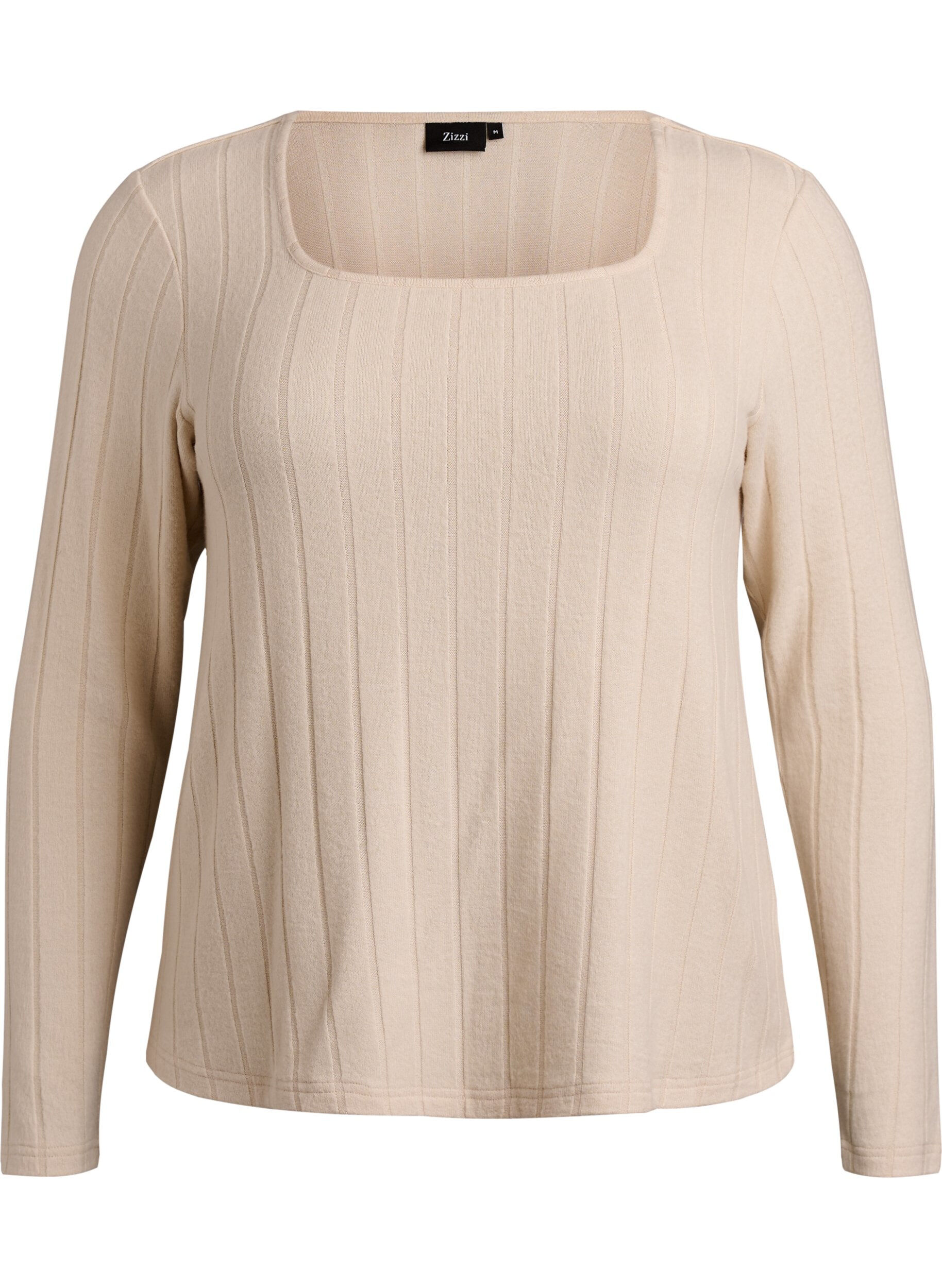 Zizzi Blouse en jersey c&ocirc;tel&eacute; &agrave; col carr&eacute;, Beige, Packshot image number 0