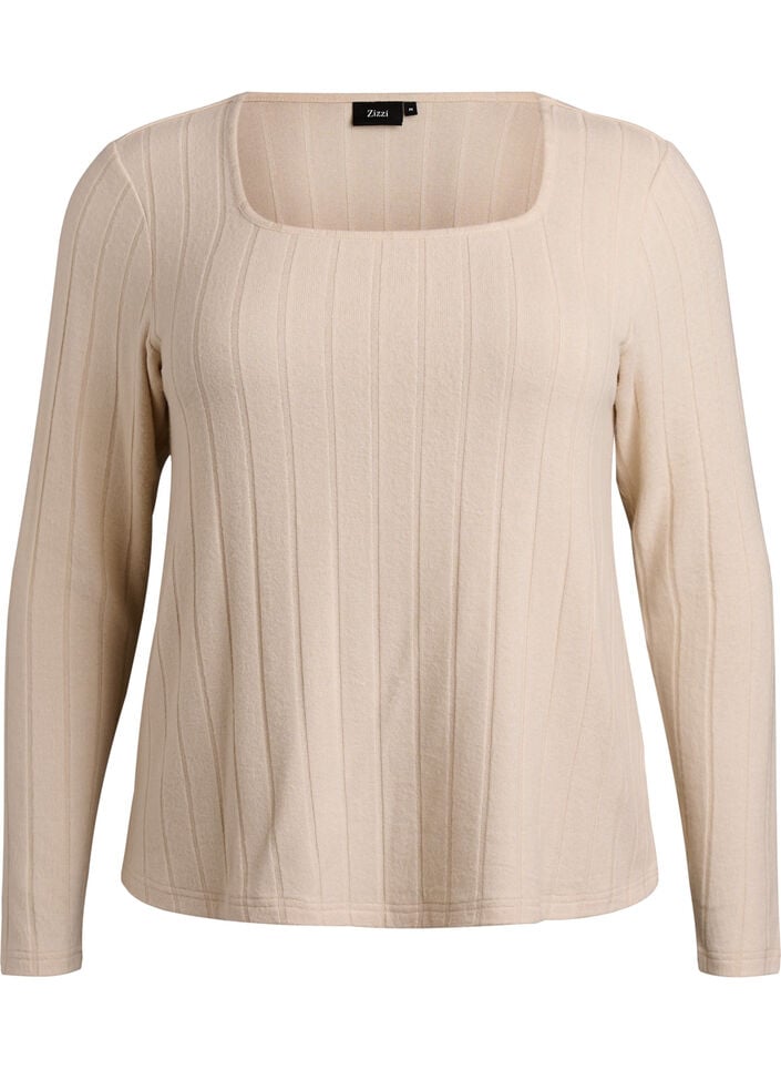 Blouse en jersey c&ocirc;tel&eacute; &agrave; col carr&eacute;, Beige, Packshot image number 0