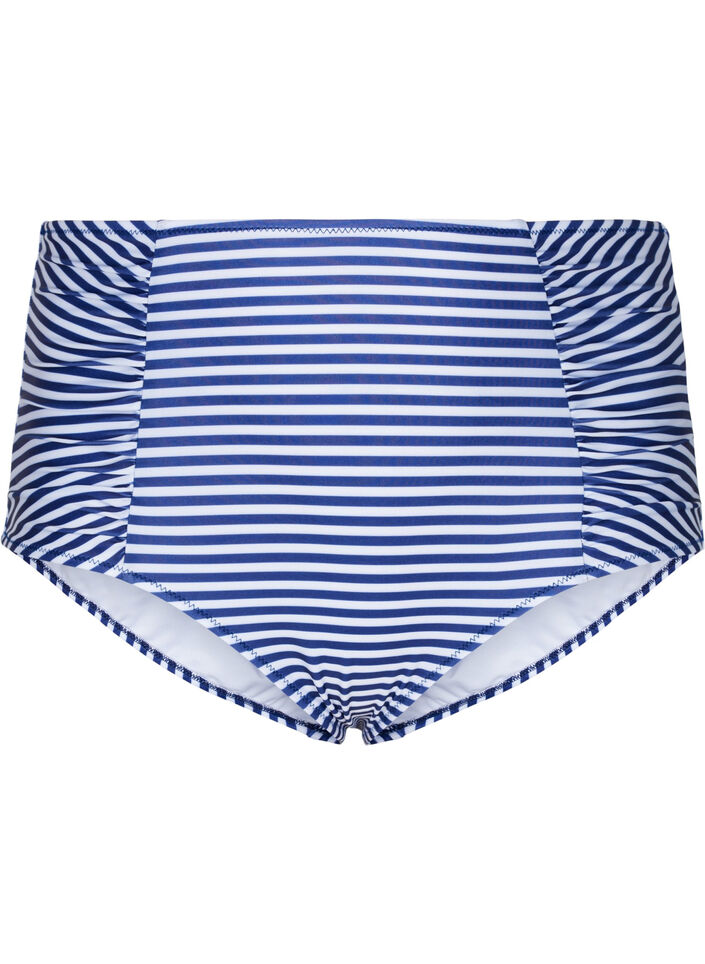 Bas de bikini à fleurs avec taille haute, Blue Striped, Packshot image number 0