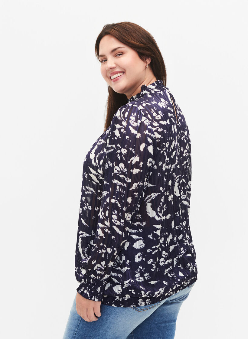 Smok blouse met print, Blue Leaf AOP, Model image number 1