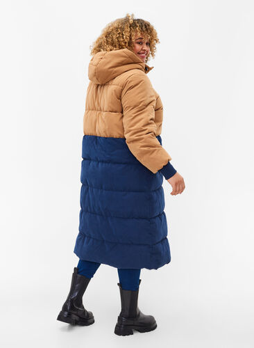 Manteau d'hiver long avec bloc de couleurs, Tobacco Brown w/navy, Model image number 1