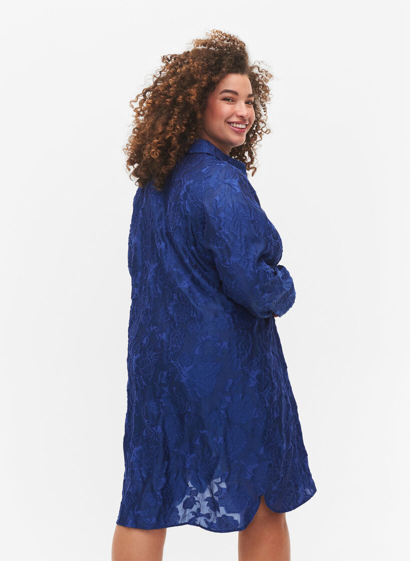 Chemise longue en jacquard, Mazarine Blue, Model image number 1