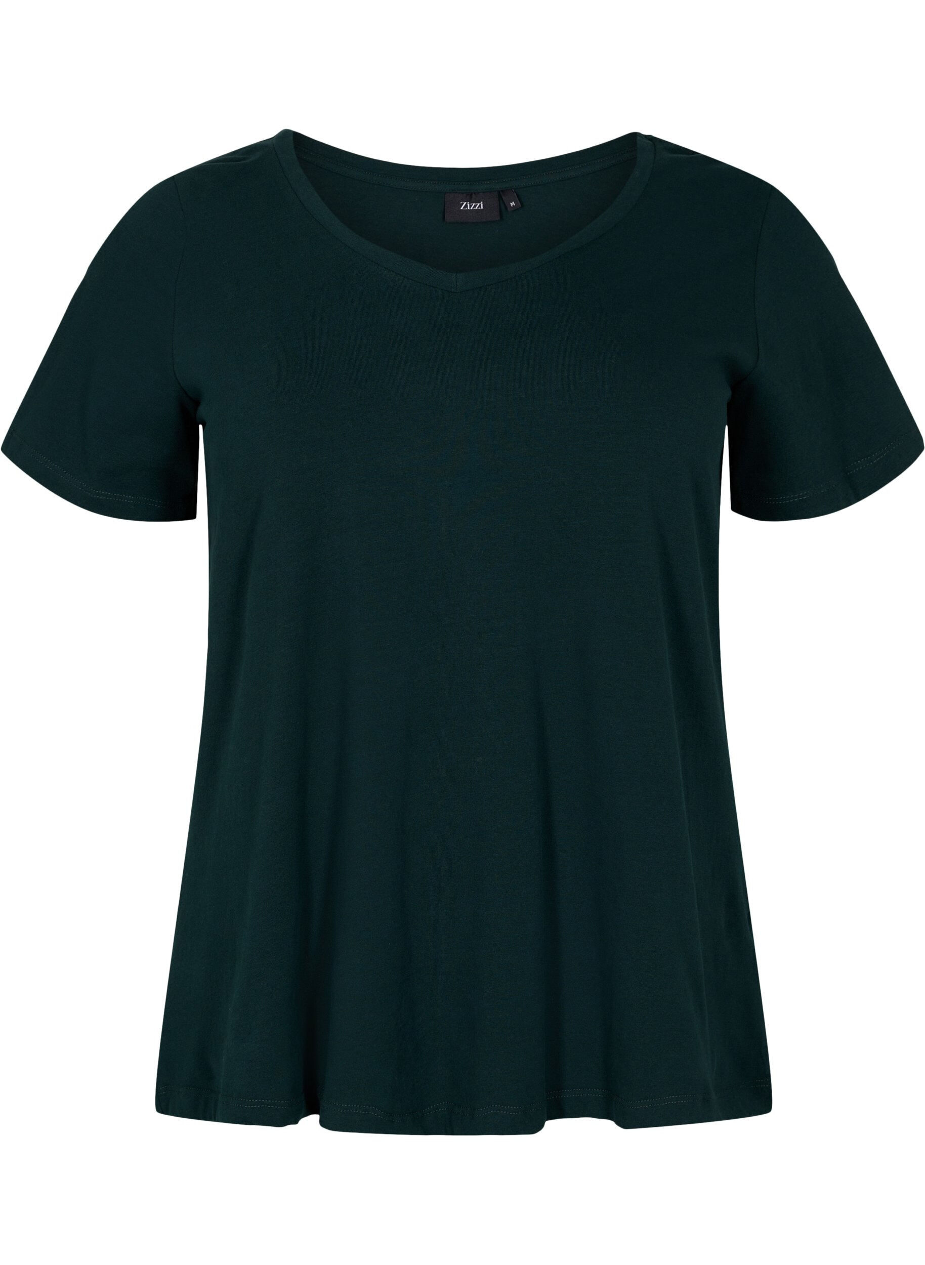ZizziT-shirt en coton uni basique, Vert fonc&eacute;, Packshot image number 0