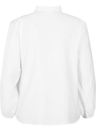 Viscose overhemdblouse met rucheskraag, Bright White, Packshot image number 1