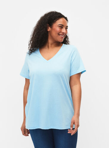 T-shirt à manches courtes avec col en V, Sky Blue, Model image number 0