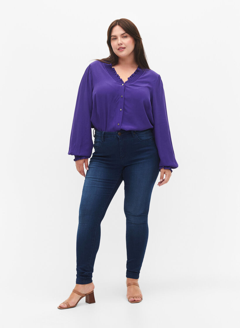 Blouse &agrave; manches longues en viscose, Heliotrope, Model image number 3