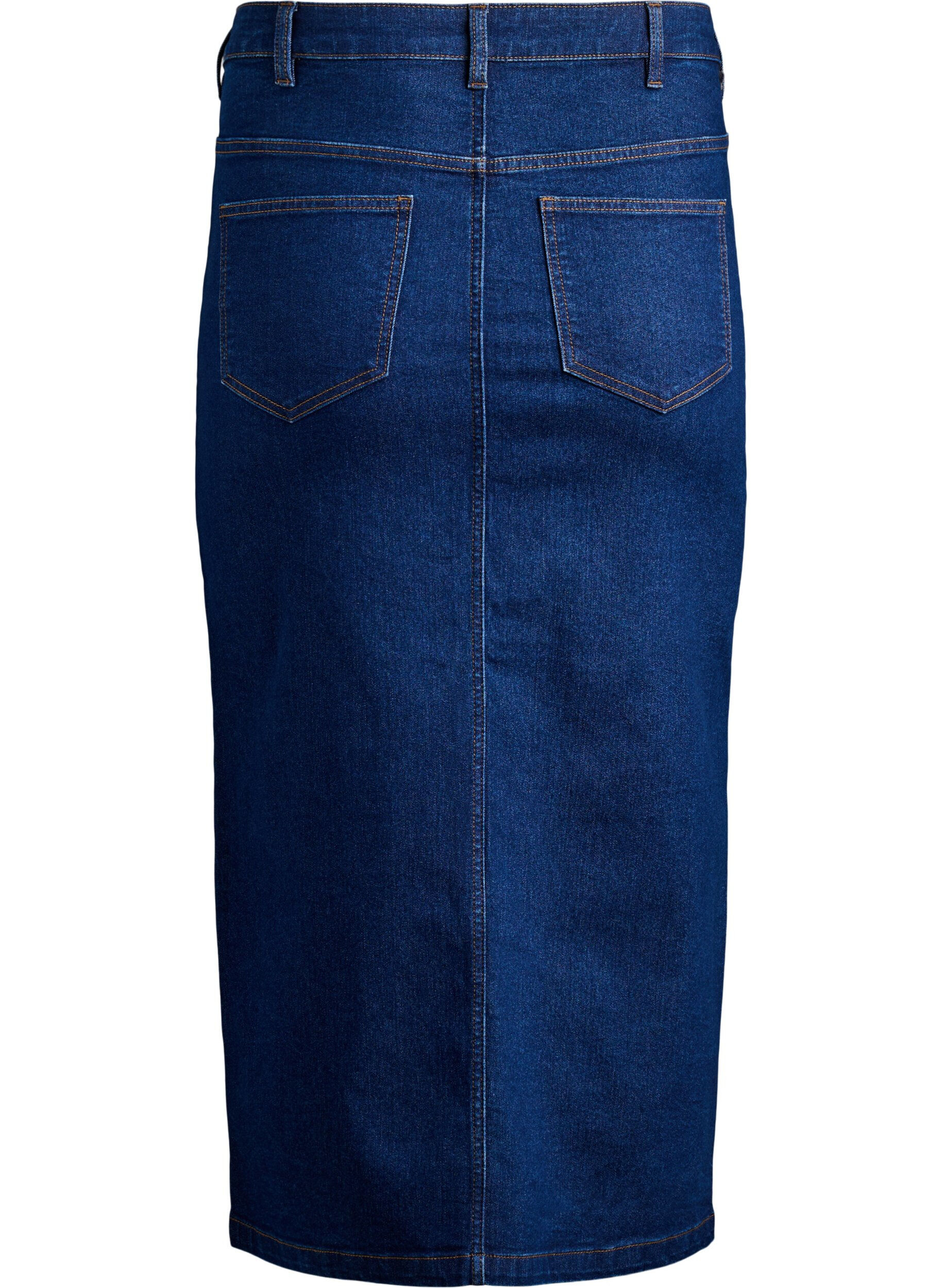 ZizziFLASH - Halflange denimrok met een voorsplit, Blauw, Packshot image number 1