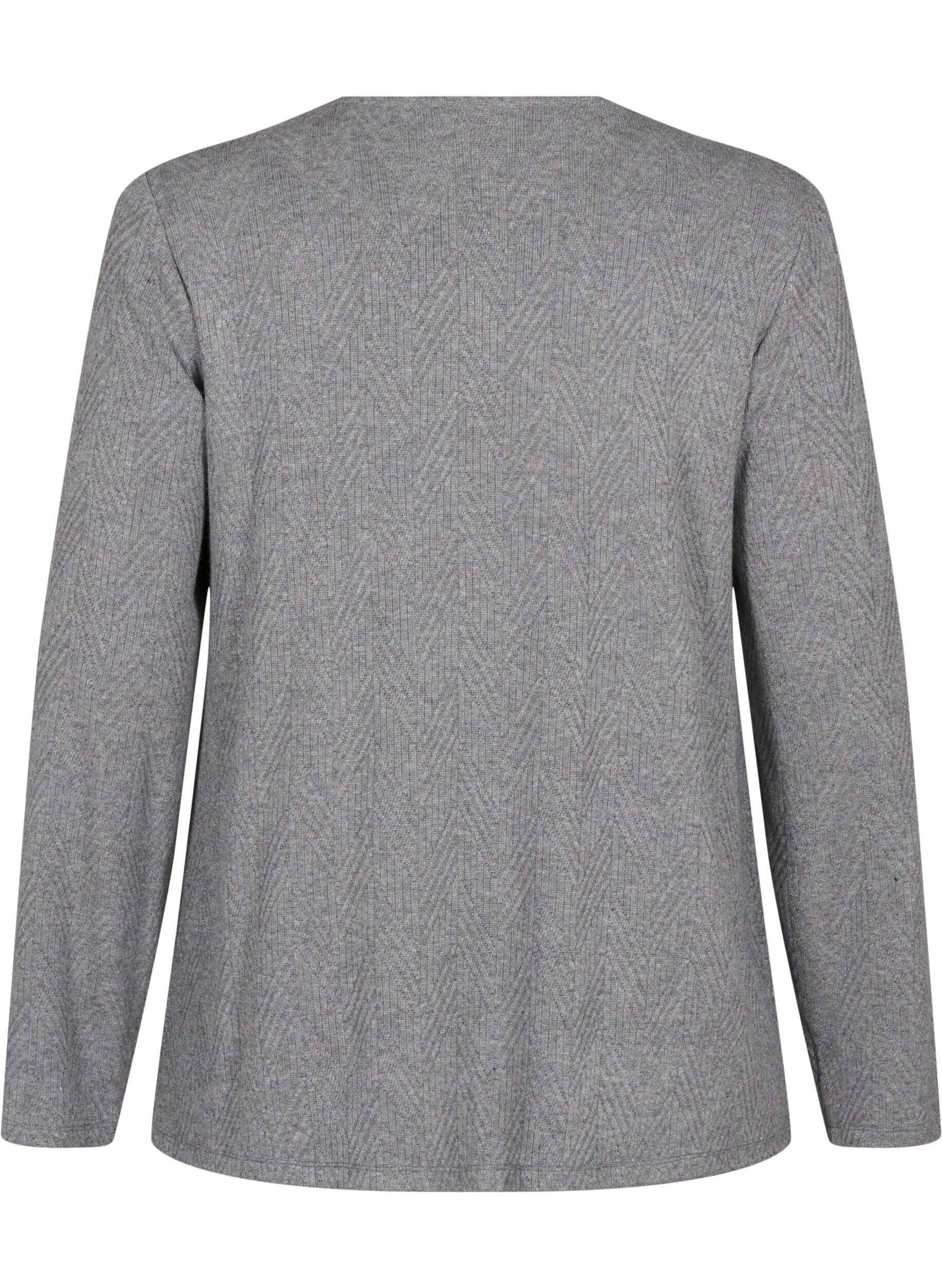 ZizziGepatroonde blouse met lange mouwen, Grijs, Packshot image number 1