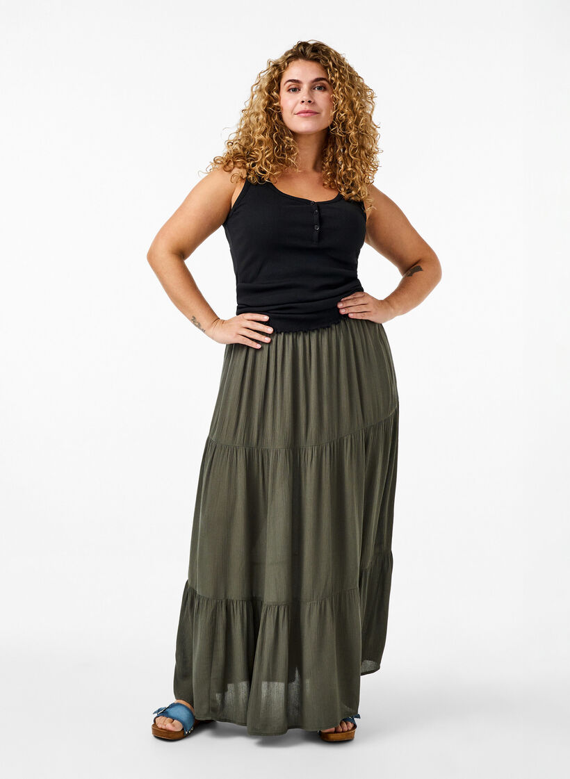 Ribtanktop met knopen, Black, Model image number 1