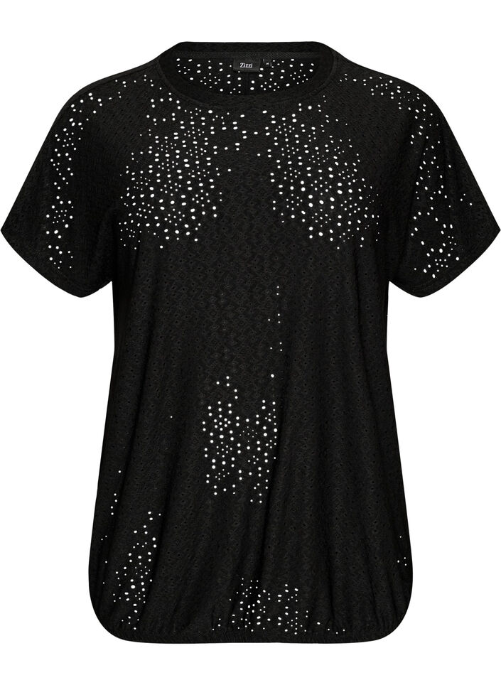Blouse avec broderie ajour&eacute;e et effet ballon, Noir, Packshot image number 0