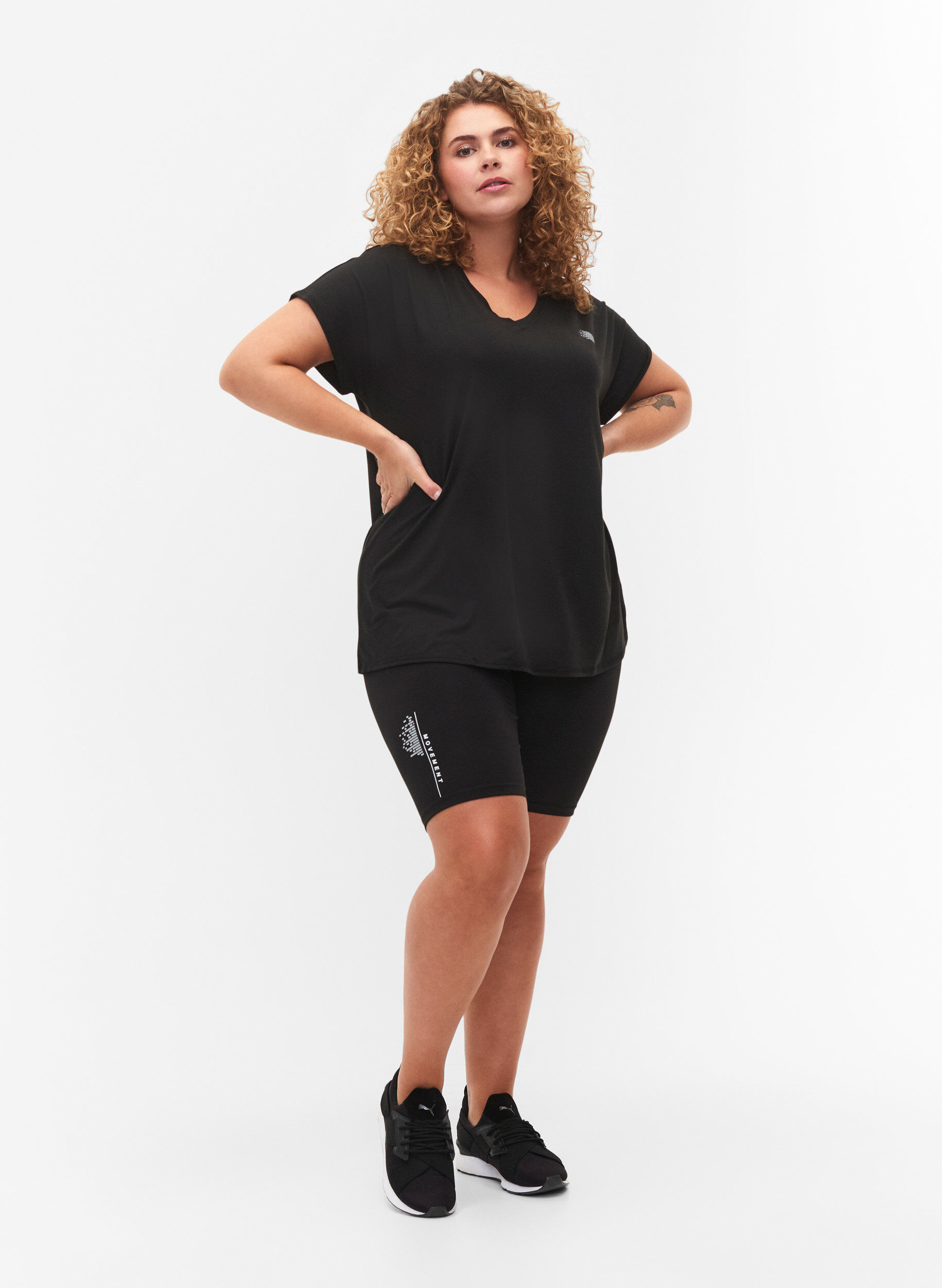 ZizziLange strakke sport shorts met logo, Black, Model image number 2