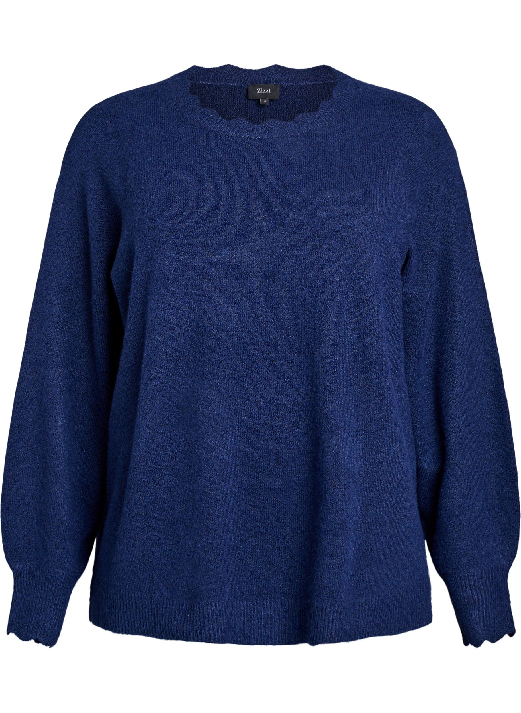 ZizziBlouse en maille &agrave; bords ondul&eacute;s, Bleu, Packshot image number 0