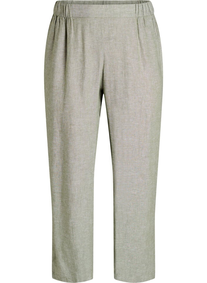 Pantalon ample en lin et viscose, Vert, Packshot image number 0